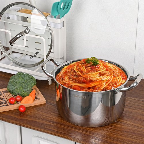 ItsMillers Stainless Steel Stock Pot - 8 Quart, Soup Pot Induction Compatible, Cooking Pot with Riveted Handle, Oven & Dishwasher Safe