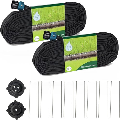 Hourleey Flat Soaker Hose - 100 FT Drip Irrigation System | Leak-Free Dual-Layer Design, Saves 80% Water