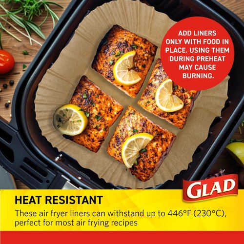 Glad Air Fryer Liners Rounded Square Shape with Walls, Nonstick and Heat Resistant, Food Grade Material, Suitable for Square and Round Air Fryers, Air Fryer Accessories, 7.9" - 100 Count