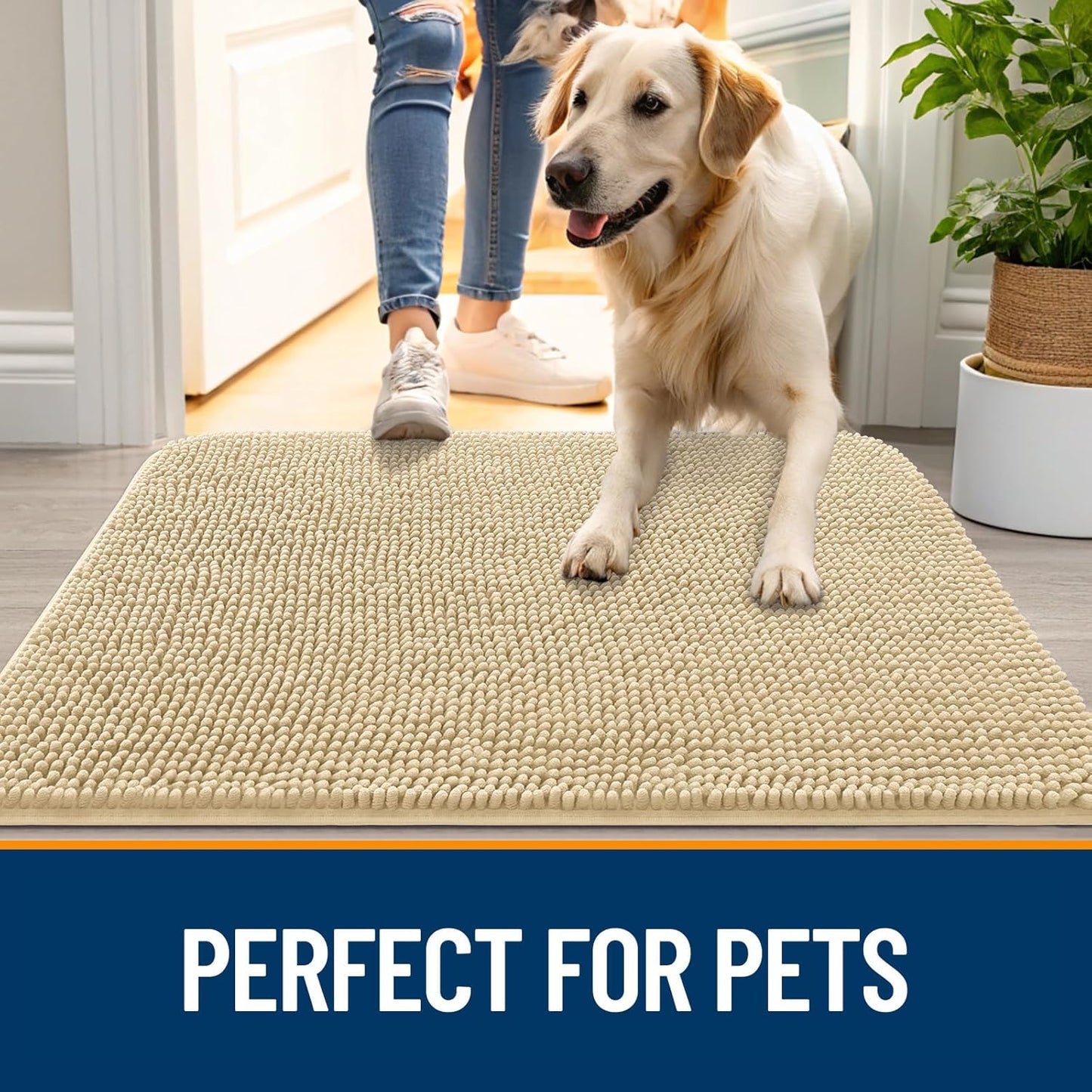 OLANLY Dog Door Mat - Absorbent Non-Slip Chenille Mat for Muddy Paws | 48x30 Inches, Quick Dry, Indoor Entryway Carpet