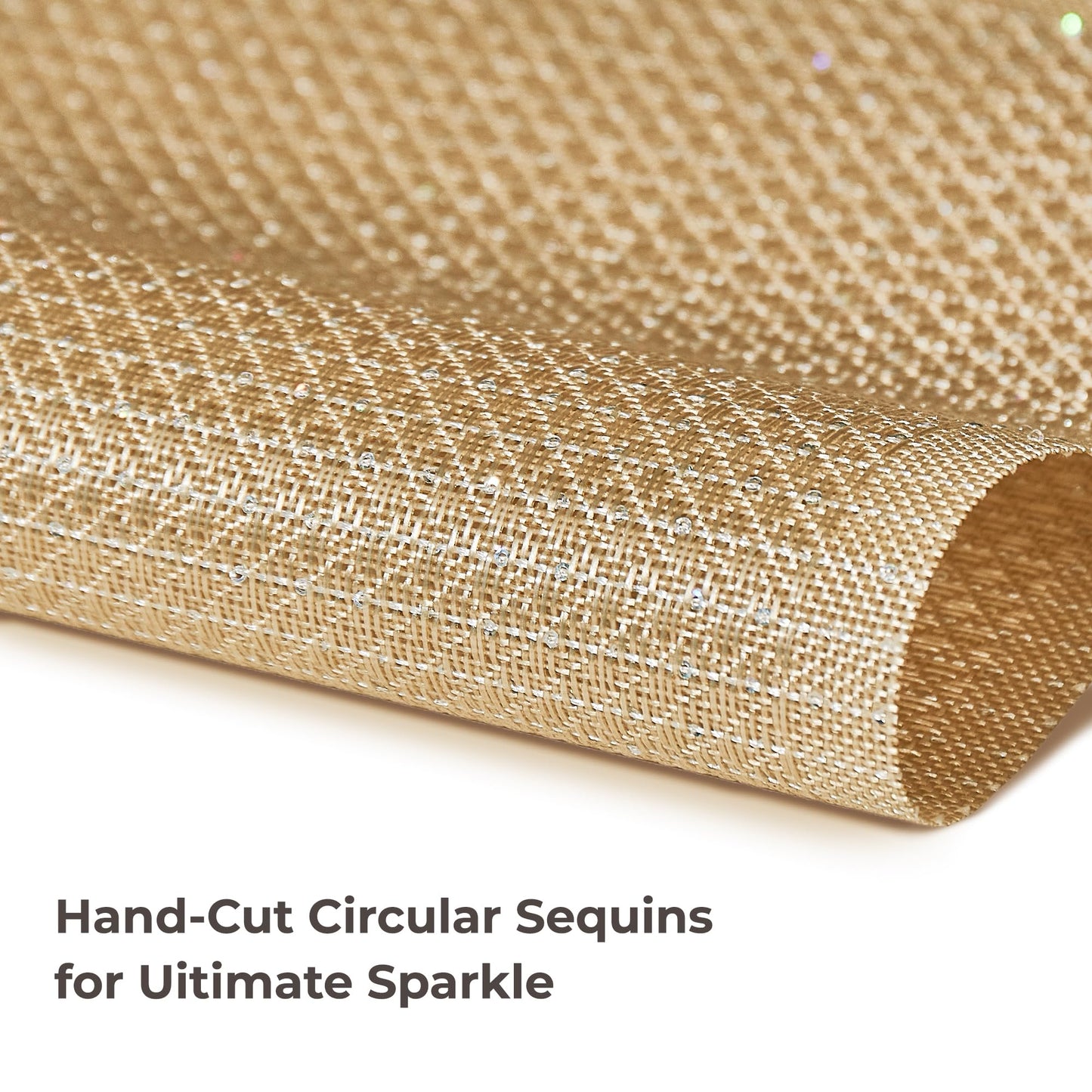 Leetaltree Sparkling Gold Sequin Woven Vinyl Placemats, Set of 6 - Waterproof & Washable Dining Table Mats for Wedding, Anniversary, Daily Use, Hand-Cut