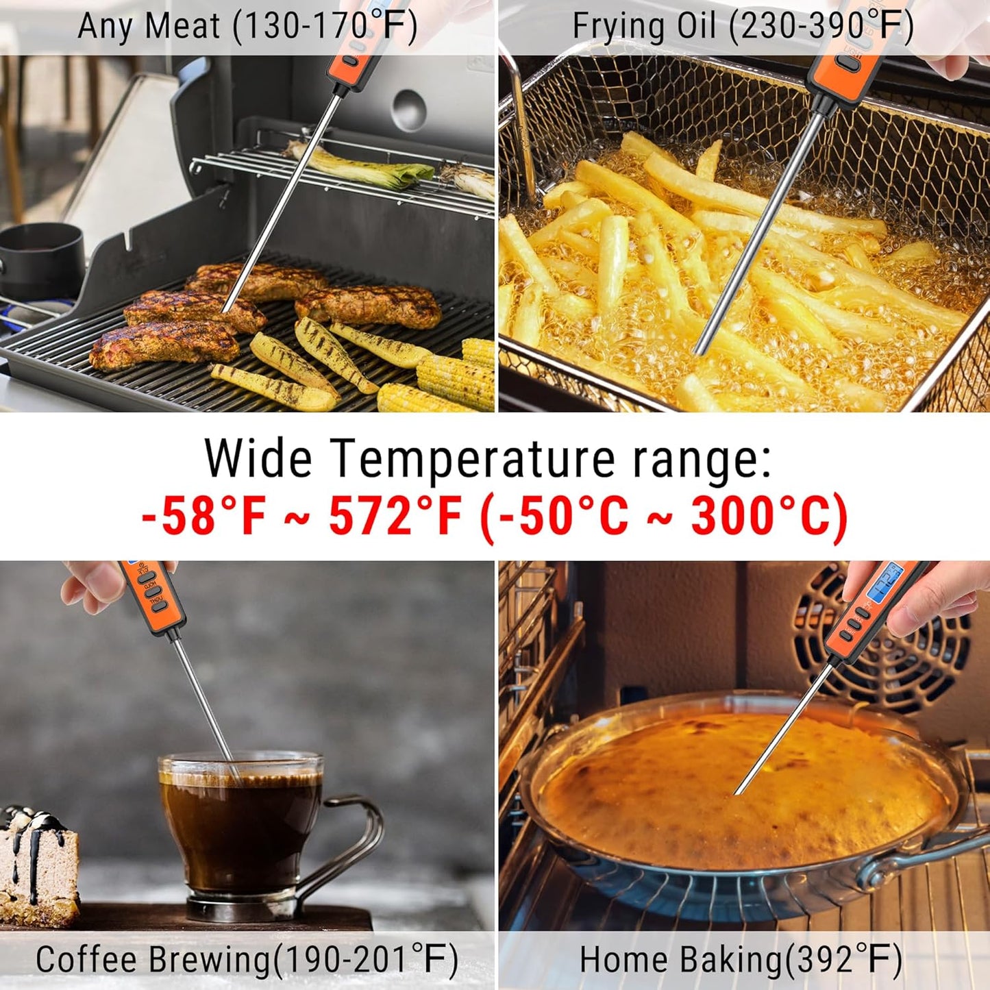 TempPro Digital Meat Thermometer - Instant Read Kitchen Thermometer with Long Probe & Backlit Display