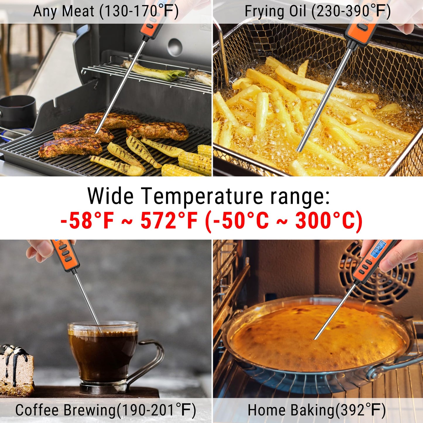 TempPro TP01A Digital Meat Thermometer for Cooking Candle Liquid Deep Frying Oil Candy, Kitchen Food Instant Read Thermometer with Super Long Probe, Backlit, Lock Function (Previously ThermoPro)