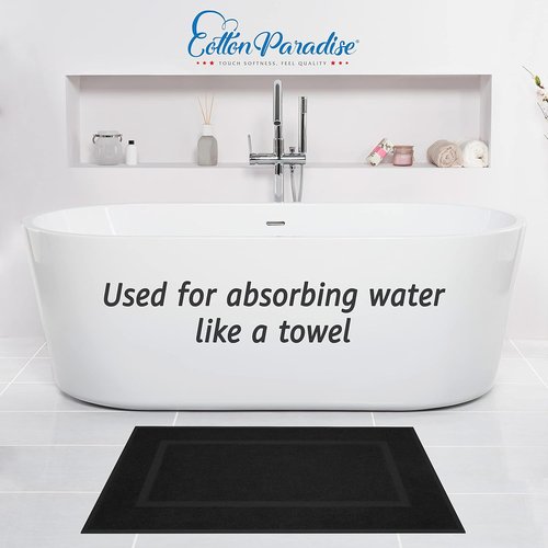 Cotton Paradise 100% Cotton Bath Mats - Soft, Absorbent, Quick-Dry Set of 2 | 20x34 Inches, Black