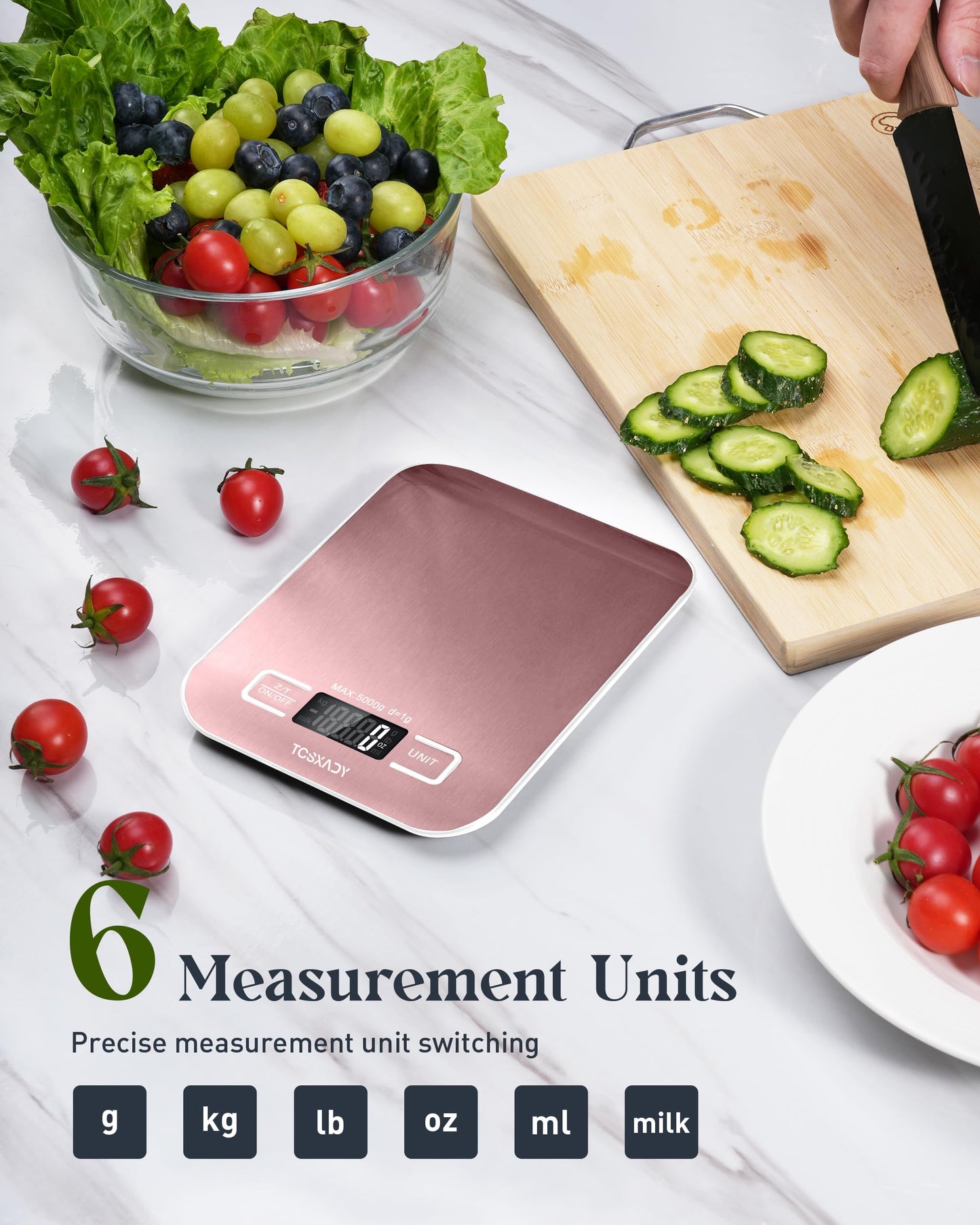 Tcsxady Food Scale, 11lb Digital Kitchen Scale with 6 Units LCD Display and Tare Function,Compact Design for Baking,Healthy Cooking,Meal Prep, 304 Stainless Steel