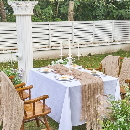 IVAPUPU 2 Pcs Cheesecloth Table Runner - 10ft Nude Easter Spring Boho Gauze Cheese Cloth Table Runners for Baby Shower Decoration Wedding Party Garden Farmhouse