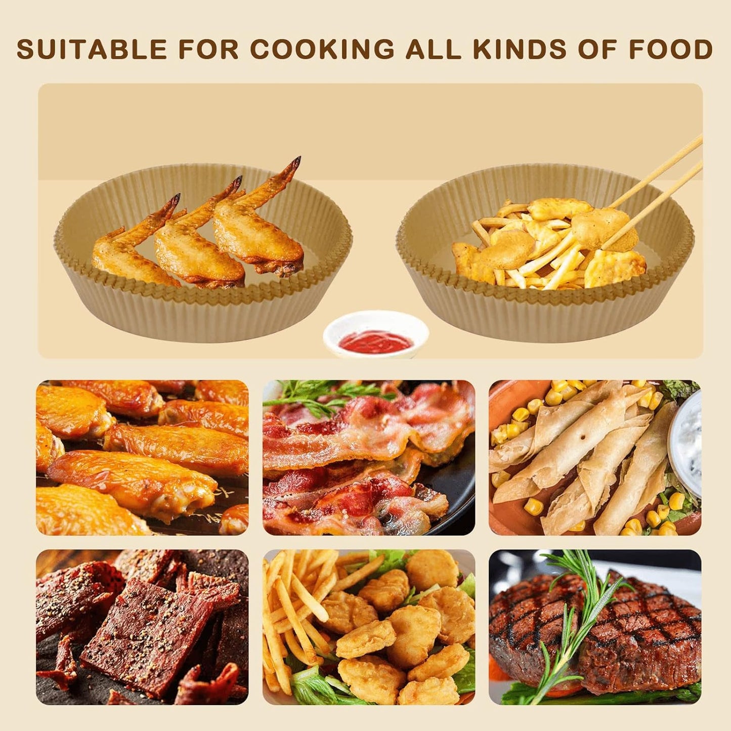 SIUDANGKA Air Fryer Liners - 125 Pcs Disposable Paper for Ninja & 4-8QT Air Fryers