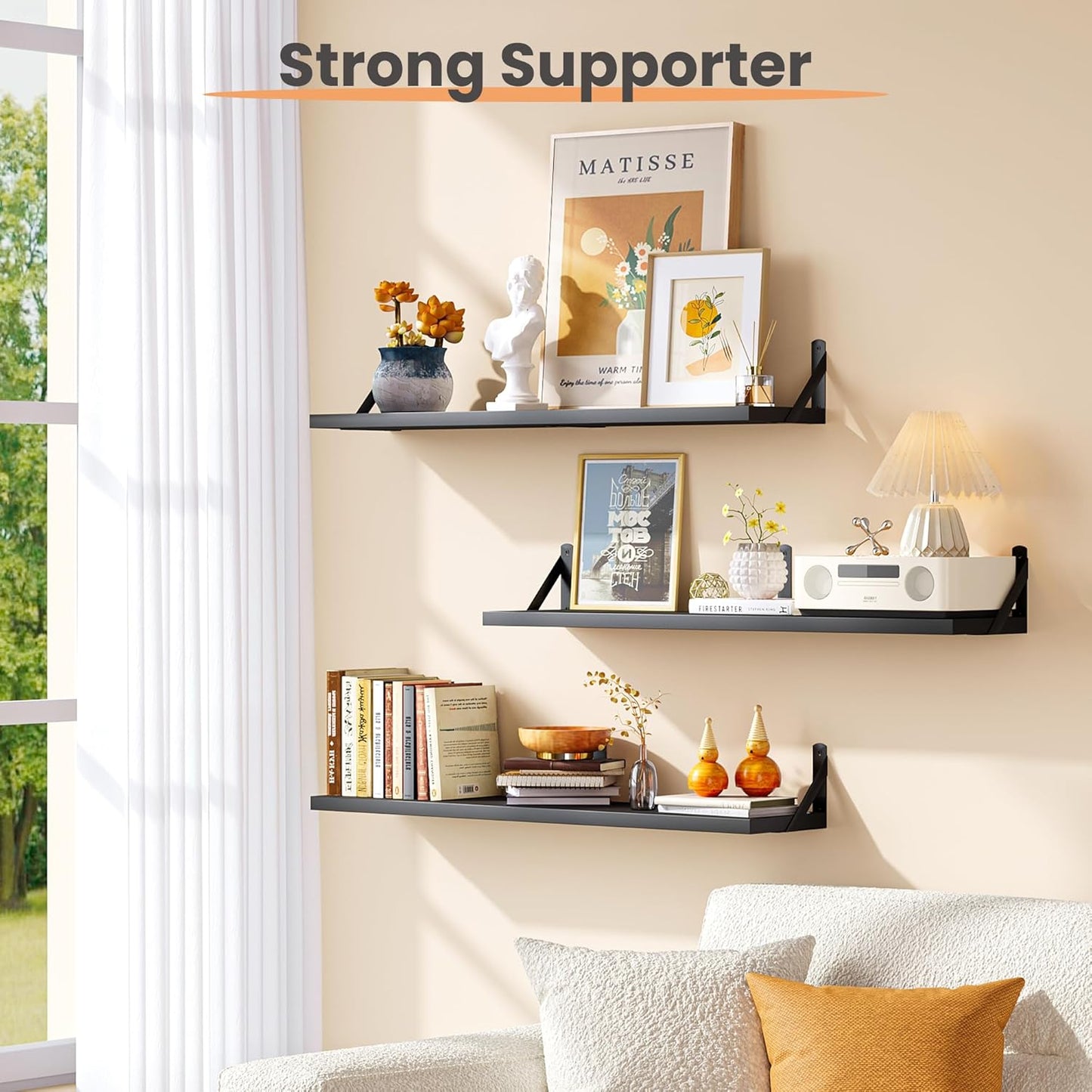 Upsimples Floating Book Shelves - 35.4 Inches Long Wall Storage for Living Room, Library, Office | Black Wood