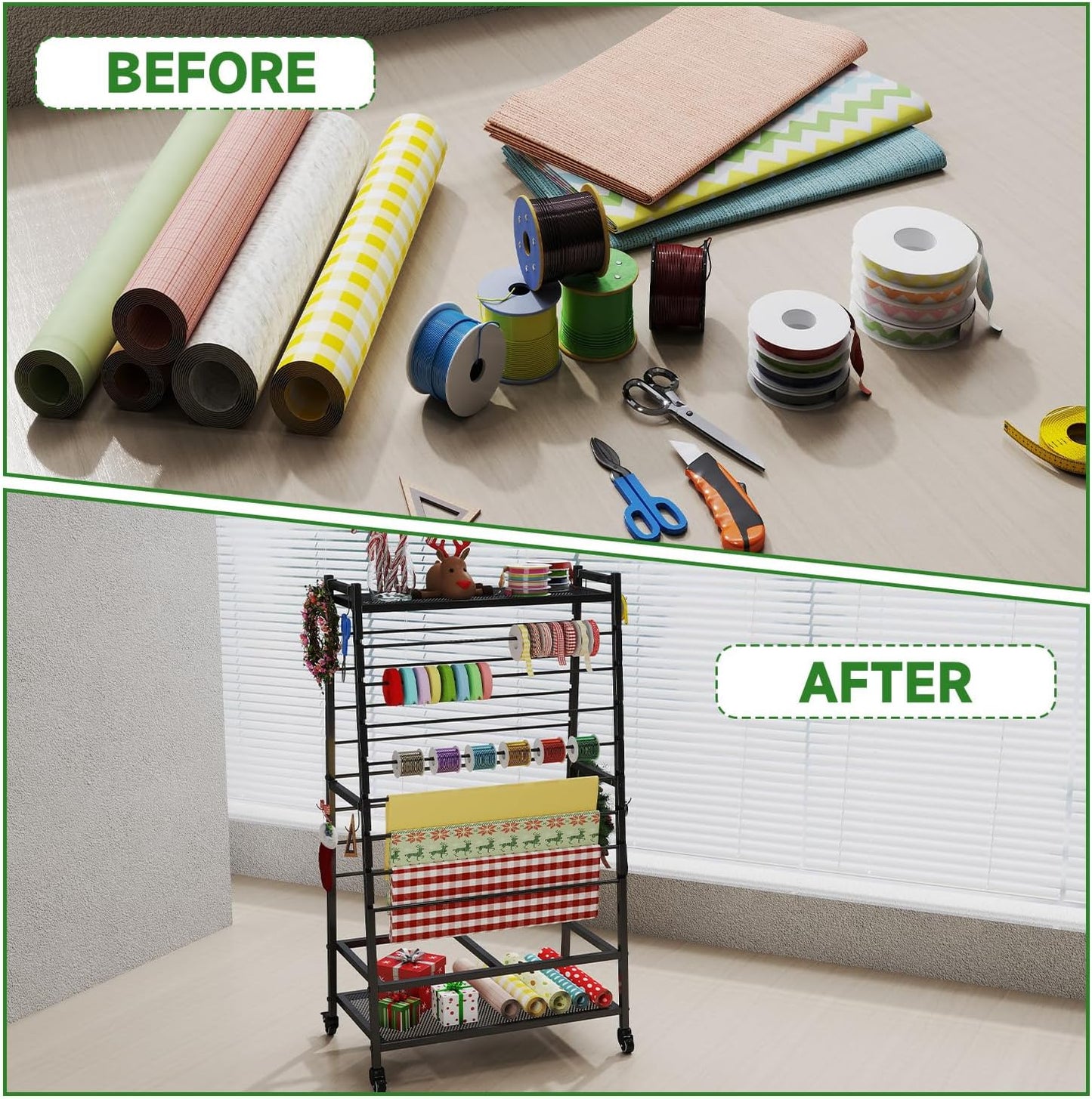 Skiennix Ribbon Holder - Double-Sided Organizer Rack with Large Capacity for Craft Room