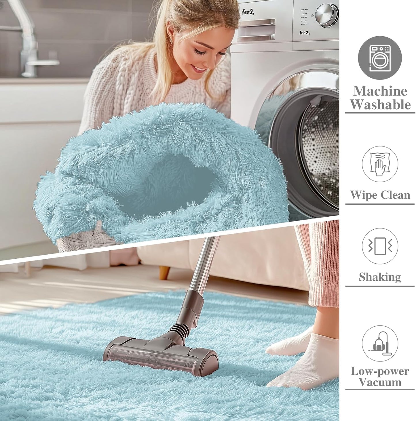 OLANLY Large Area Rug - Soft Fluffy Shaggy Carpet for Living Room & Bedroom | 8x10 Light Blue