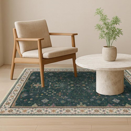 Hazo Haus Dark Green 4x6 Living Room Rug - Modern Vintage Boho Floral Design | Washable Non-Slip Area Rug for Home