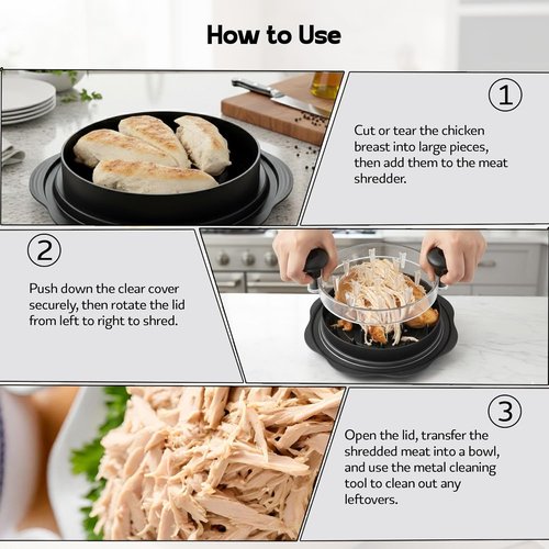 Chicken Shredder Tool Twist - Large BPA-Free Meat Shredder with Ergonomic Handle & Anti-Slip Base, Black
