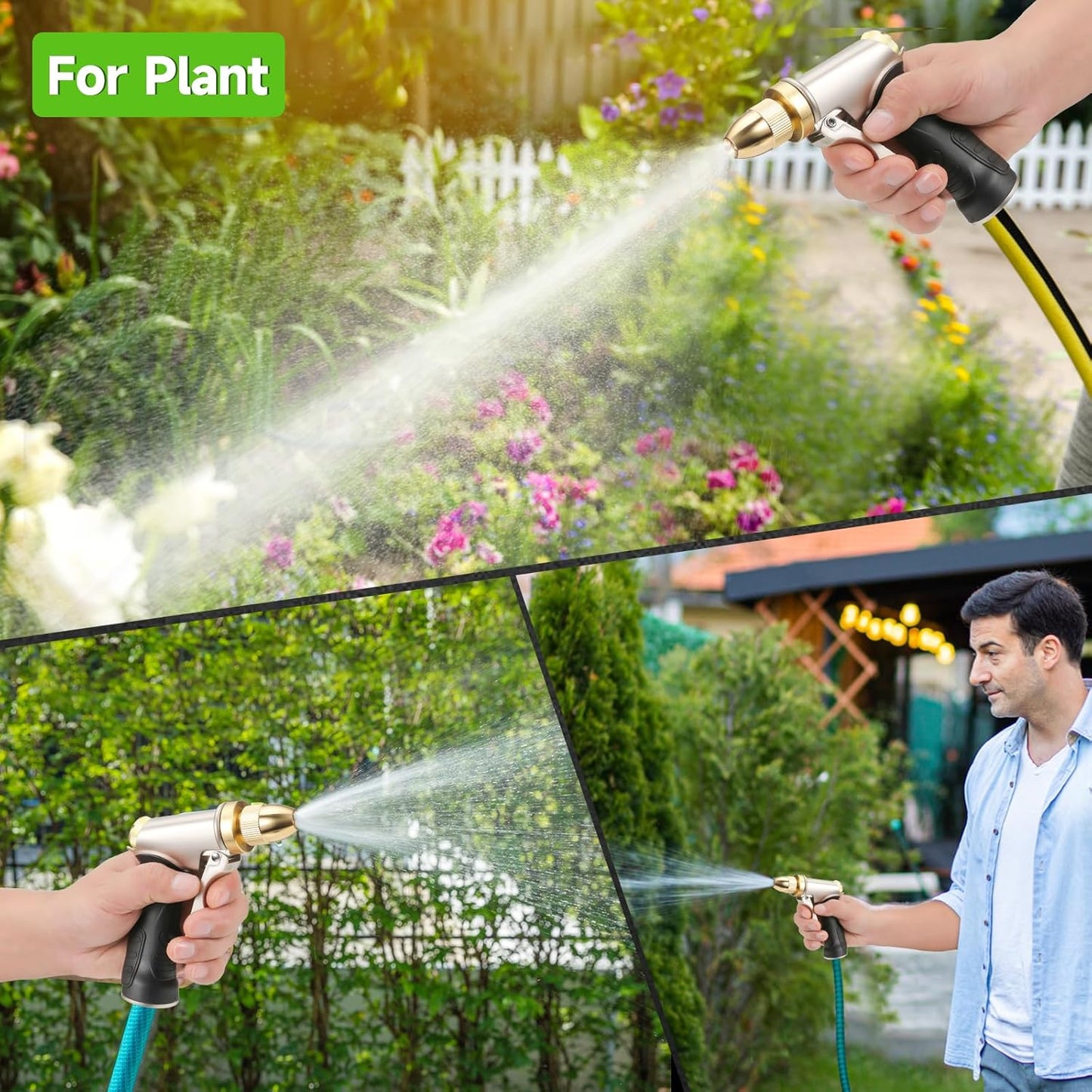 Skiennix Garden Hose Nozzle - Upgraded Heavy Duty Metal Spray Nozzle with Adjustable Patterns | 2-Pack for Watering and Car Washing