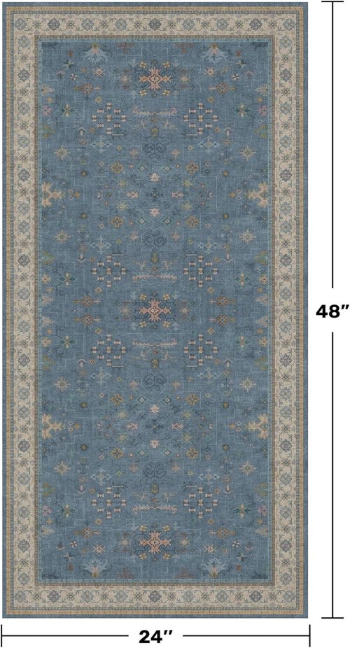 Blue 2x4 Runner Rug - Waterproof & Washable | Non-Slip Low Pile for Entryway, Kitchen & Bathroom