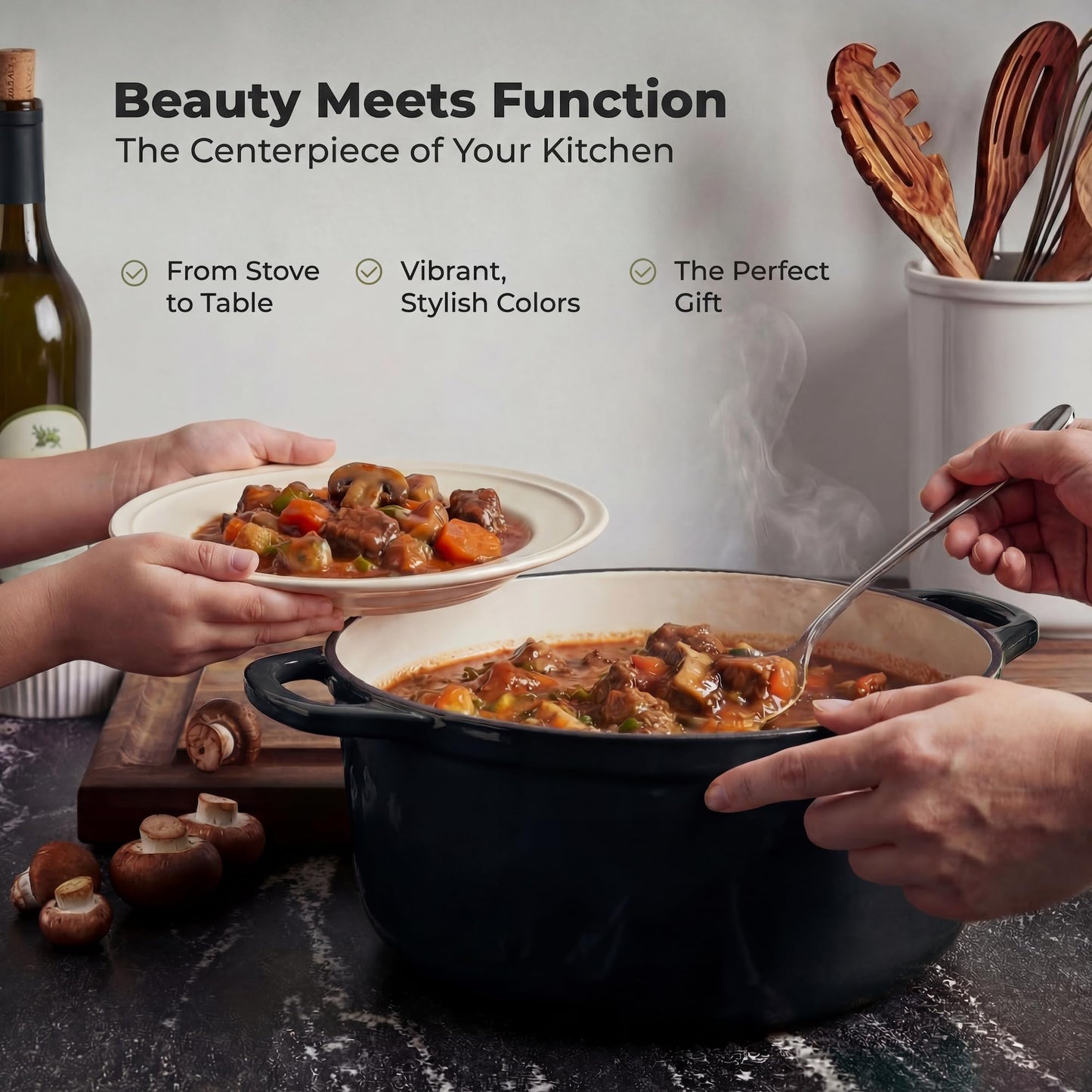 Zulay Kitchen 6.4 Quart Enameled Cast Iron Dutch Oven Pot with Lid – Premium Durability & Oven Safe up to 500°F – Heavy Duty Cookware Perfect for Bread Baking, Stews, Braising & Roasting - Black