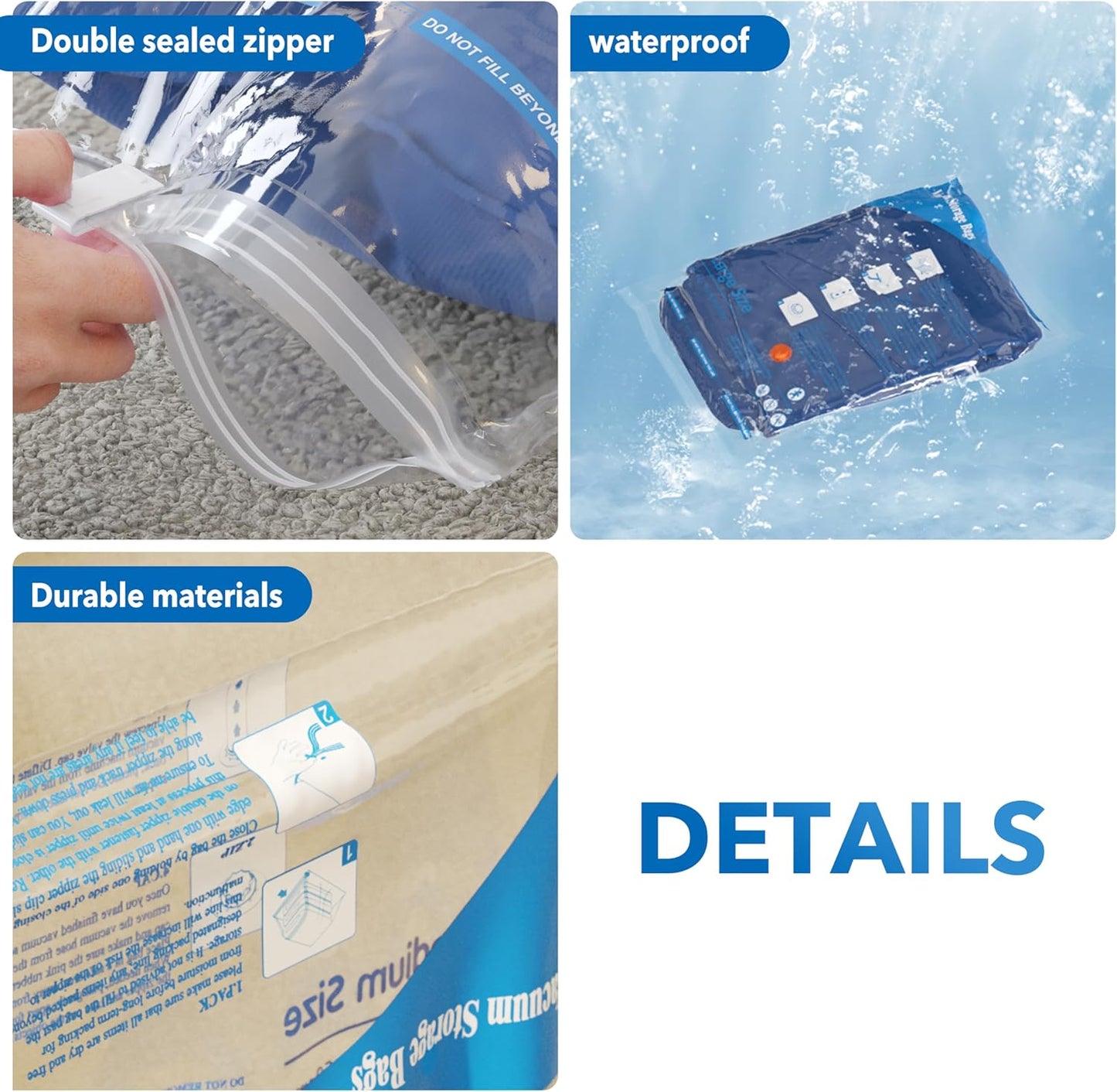 Skiennix Vacuum Seal Bags - Space-Saving Travel & Home Storage | 24-Pack with Electric Pump for Clothes, Blankets, and Comforters