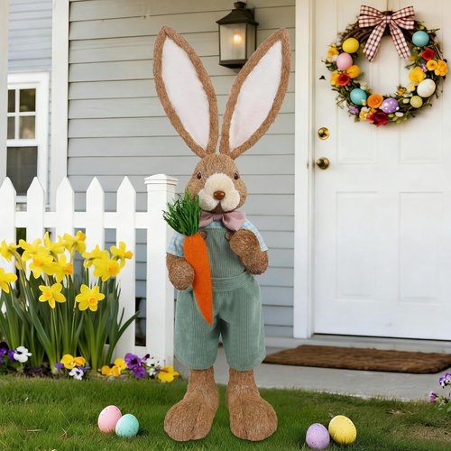 DR.DUDU Easter Bunny Decor - 2.7 FT Tall Bunny Statue with Carrot | Outdoor Porch Decoration for Spring