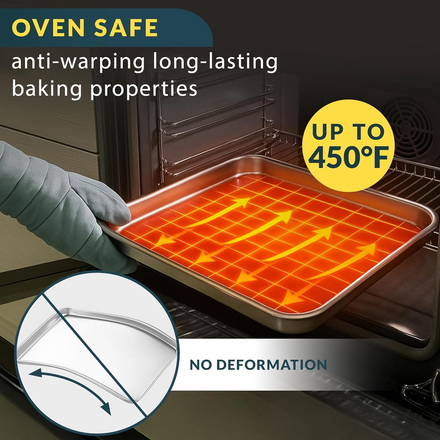 Baker’s Signature Stainless Steel Cookie Sheet Pan Set - Non-Stick, Rust Resistant | 3 Sizes: 9, 12, 16 Inch
