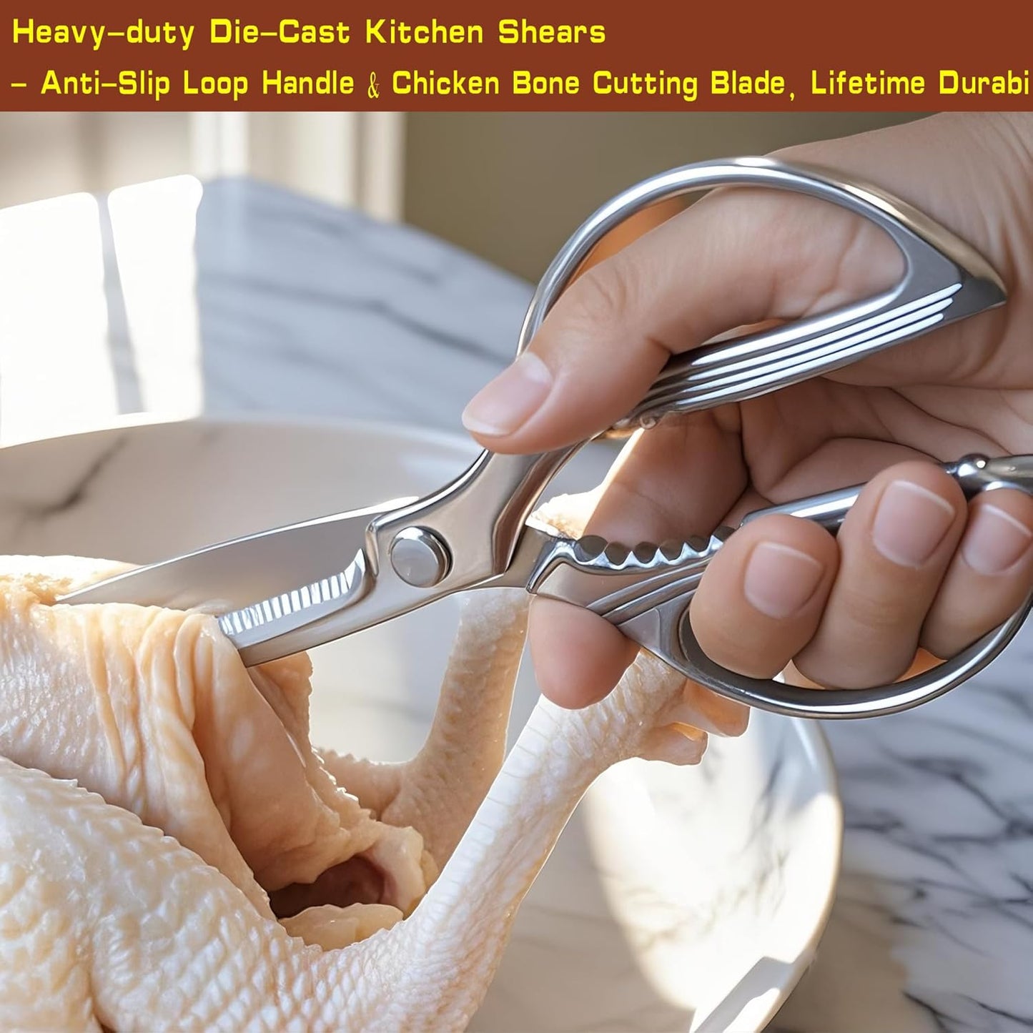 Skiennix Stainless Steel Kitchen Shears - Heavy Duty All-Purpose Scissors for Meat & Vegetables | 8 Inch, Dishwasher Safe