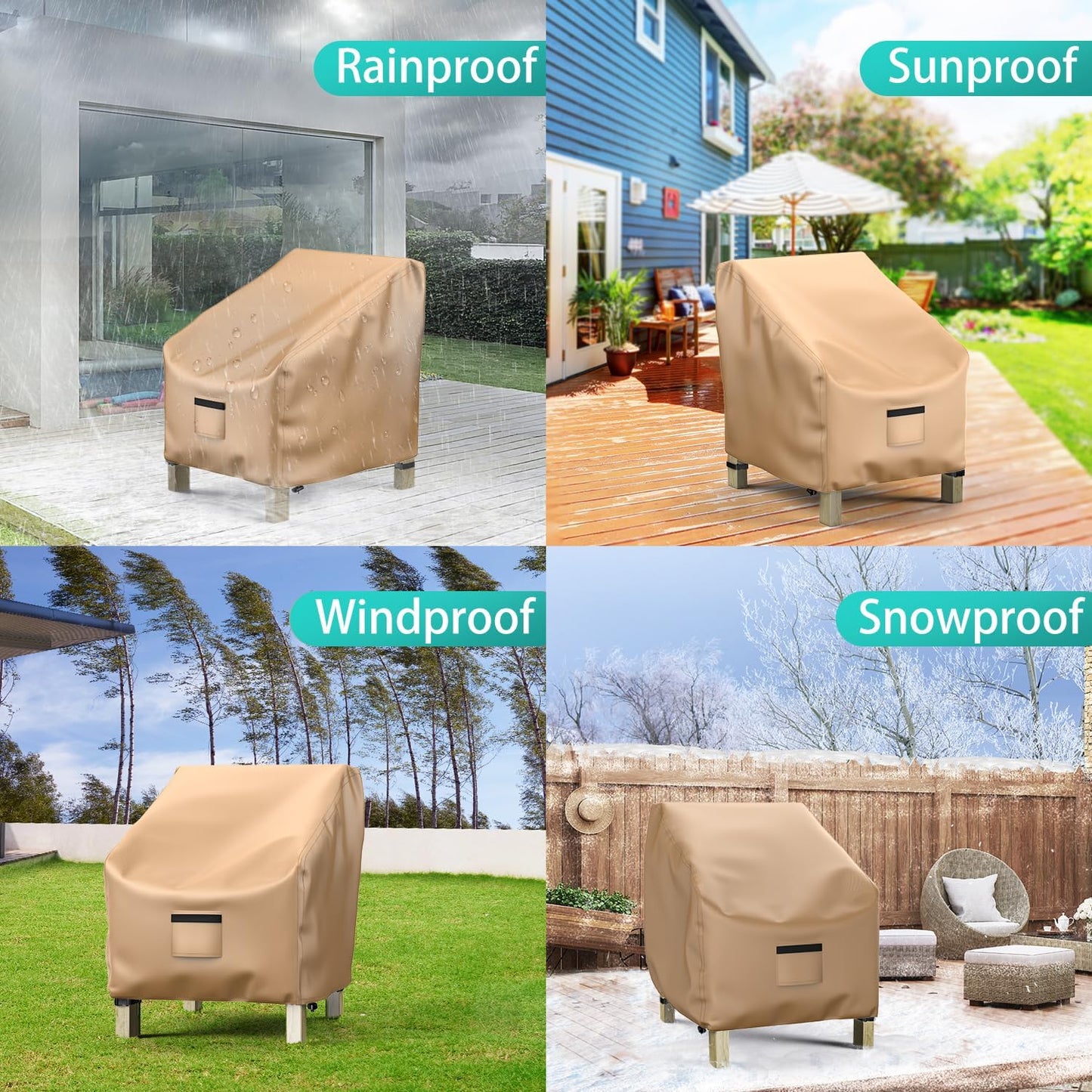 Patio Chair Covers - Waterproof 600D Heavy Duty Oxford Cloth | Large Lounge Deep Seat 33" W x 31" D x 31" H - Brown