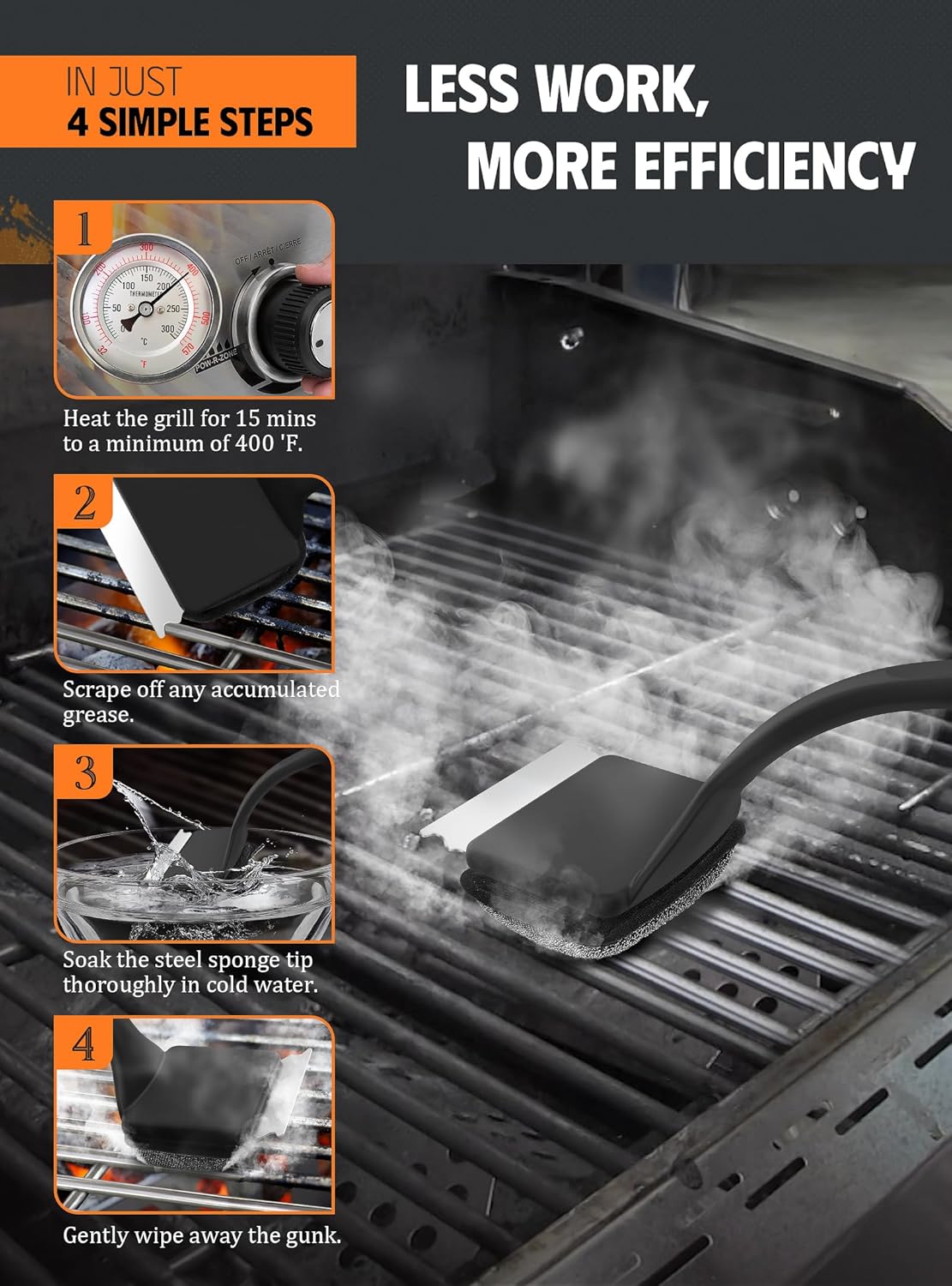 MEKER Grill Brush Replacement Pads - Ultra Safe Cleaning | 4-Pack Grill Cleaner Pads