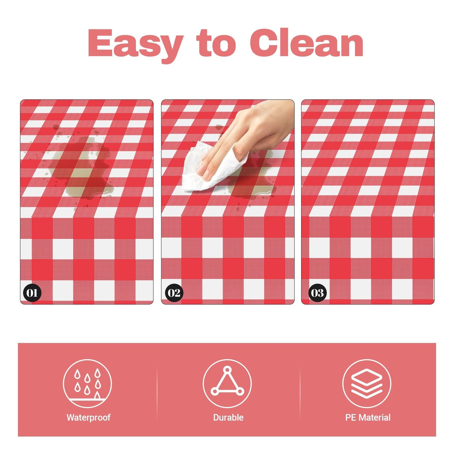 Childom 3 Pack Red and White Checkered Tablecloth 54"x108" Mothers Day Tablecloths for Rectangle,Disposable Plastic Table Cover for Wedding Home Birthday Picnic Buffet Pizza Party Racing Car Decor