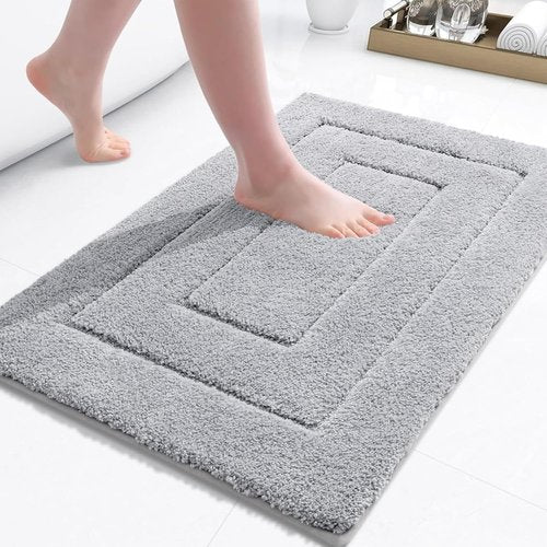 Buganda Bathroom Rugs - Soft, Absorbent Microfiber Non-Slip Bath Mats | 24" x 16", Grey