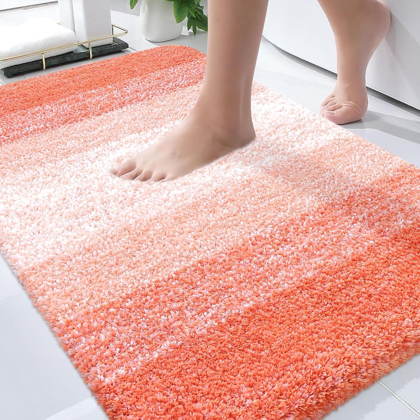 OLANLY Bathroom Rugs - Extra Soft Microfiber Mat | Quick-Dry, Machine Washable, 30x20, Coral Color