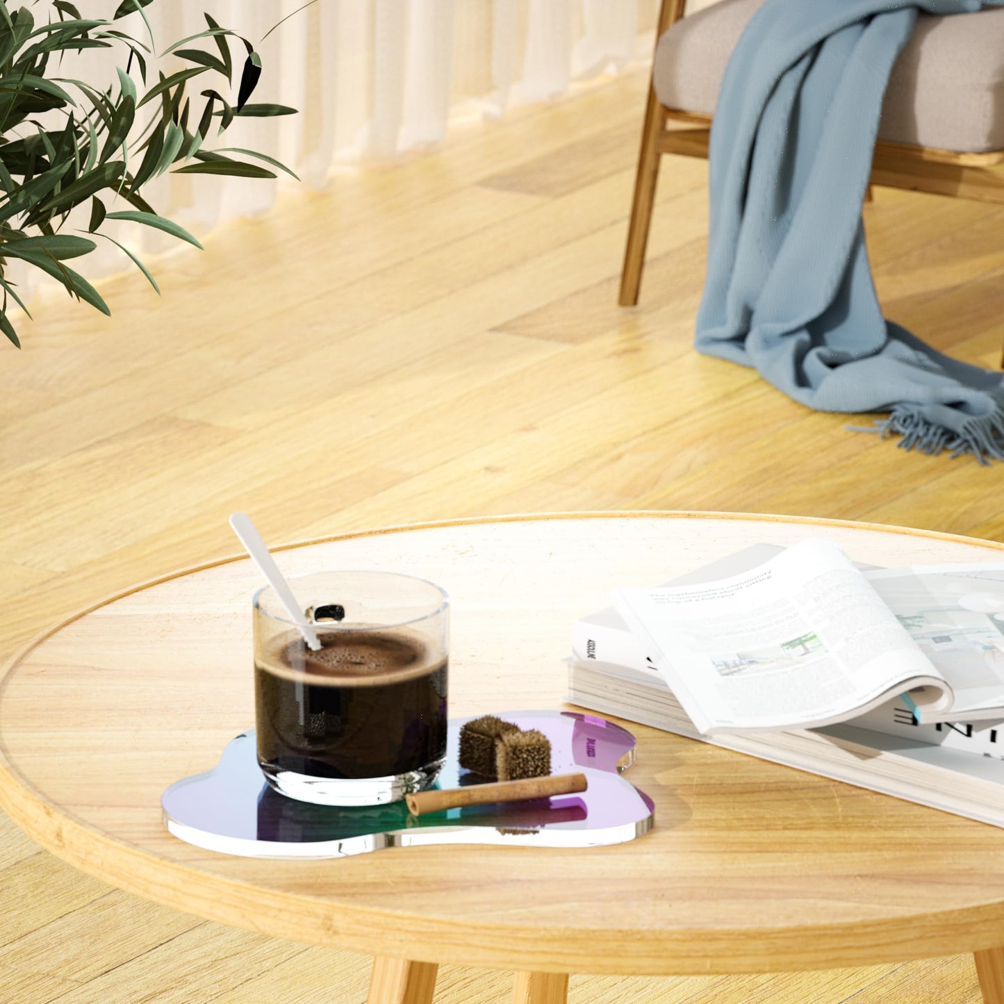 Leadiy Acrylic Coaster Decorative Plates, Irregular Bar Drink Coaster, Clear Cloud Shape Coffee Cup Coaster, Perfect for Tabletop Protection and Accessories Display.(Iridescent)