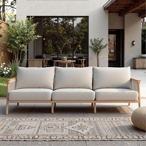 Acanva Modern Aluminum Outdoor Patio Sofa - All-Weather Design with Thick Olefin Cushions | Light Khaki