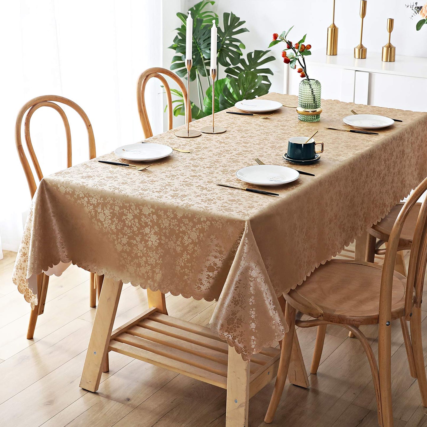 Smiry Rectangle Table Cloth, Waterproof Heavy Duty Vinyl Tablecloths, Wipeable Washable Table Cover for Kitchen and Dining Room (Brown, 54" X 108")
