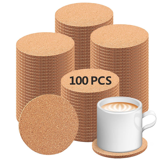 100 pcs Cork Coasters for Drinks, Bulk Blank Coasters DIY Crafts, Non-Slip, Heat-Resistant, Absorbent and Reusable Coffee Coaster for Home Tabletop Decoration