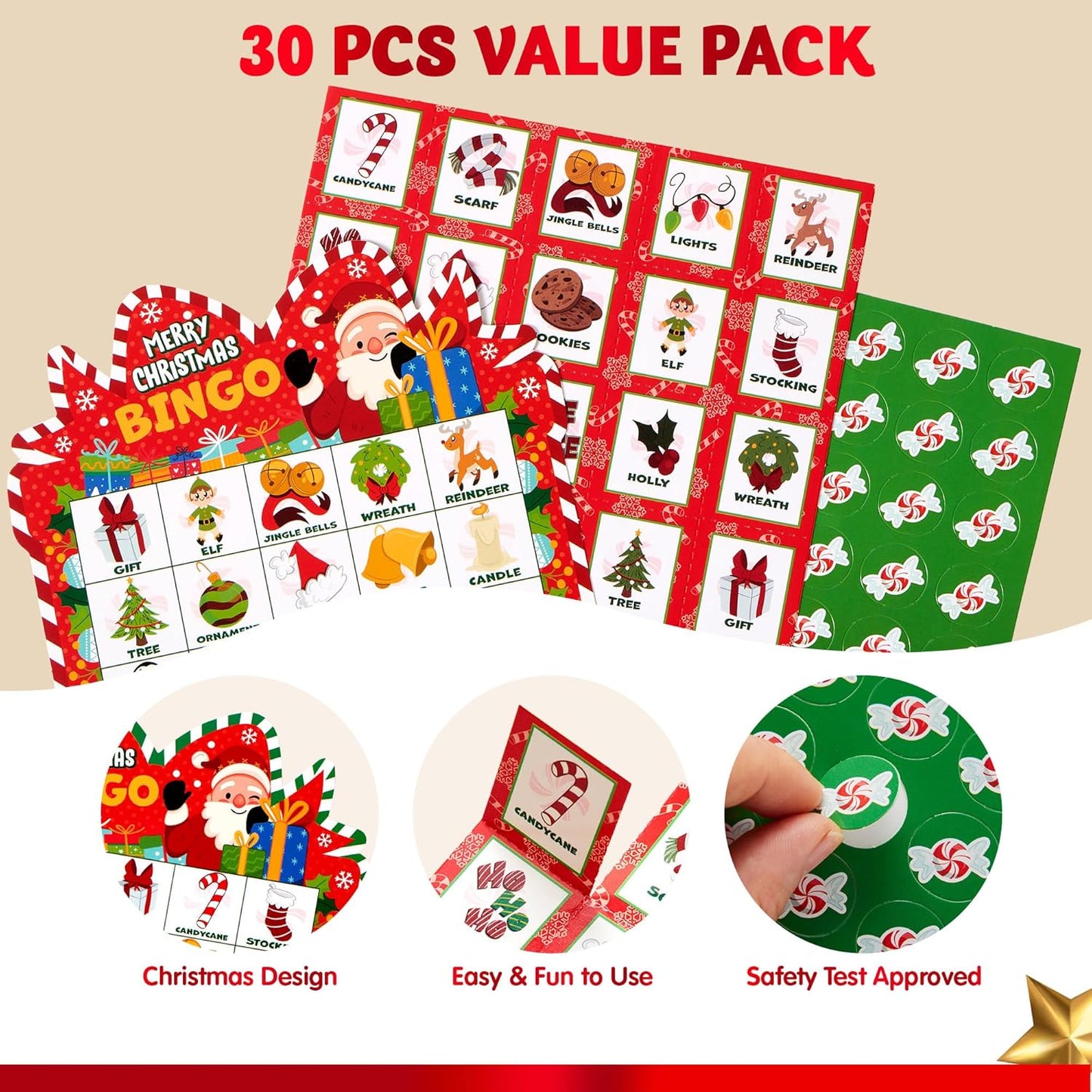 JOYIN Christmas Bingo Cards - Fun 30-Player Game for Kids & Family | Holiday Indoor Party Activity