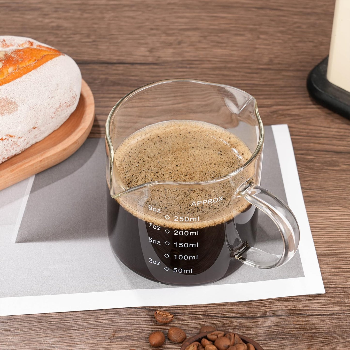 1 Pack 250ML/8.5OZ Measuring Cup Espresso Shot Glasses Double Spouts Large Coffee Cup with Handle Triple Pitcher Milk Cup Parts Clear Glass By BCnmviku