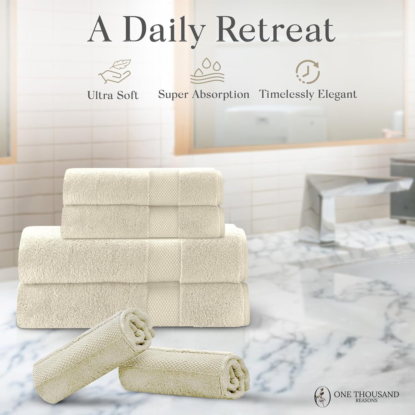 Premium Staple Cotton Bathroom Towel Set - Luxury 6-Piece Beige Bath Towels | High Absorbent & Quick Dry