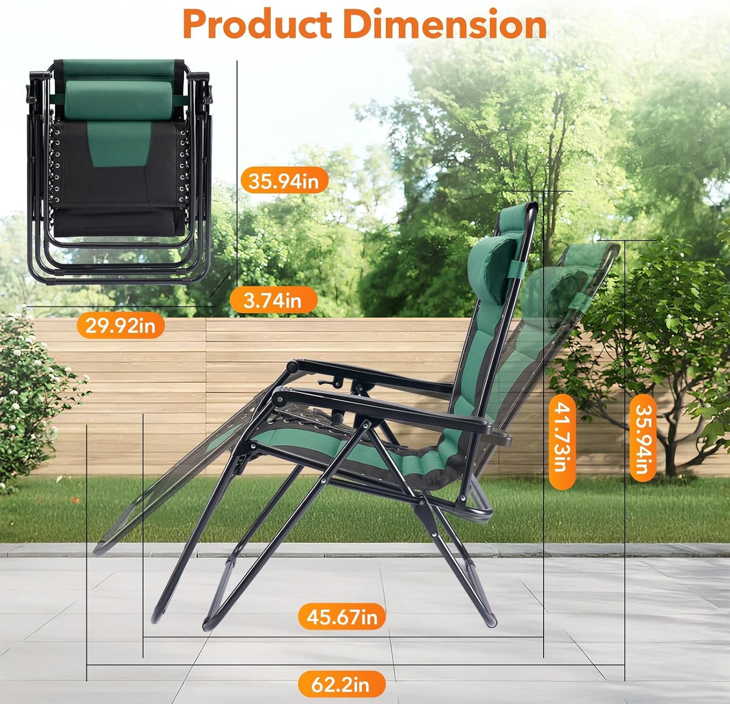 Sweetcrispy Zero Gravity Chairs - Foldable Patio Recliners with Adjustable Pillow & Cup Holder | Supports 400 lbs, Black-Green