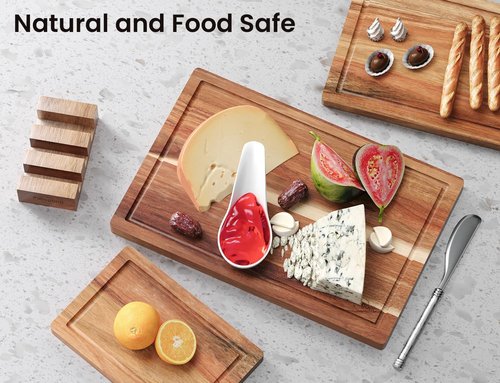 Fibogollo Acacia Wood Cutting Boards Set of 3 - Juice Groove, Serving Board & Holder for Meat, Vegetables, Fruit