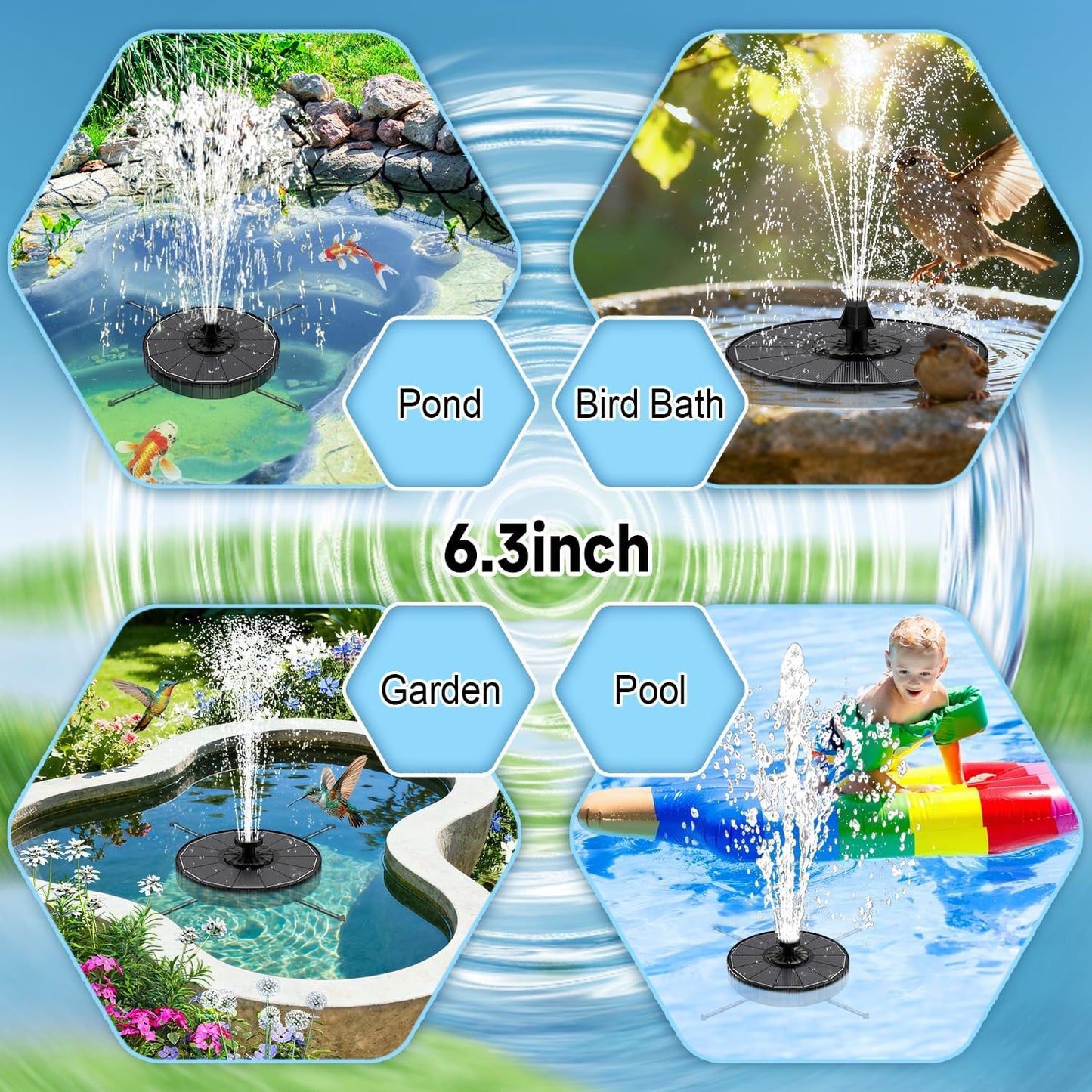 Yzert Solar Fountain - 3-Level Adjustable Water Height | 3.5W Glass Outdoor Pump with 7 Nozzles for Garden, Pond, Bird Bath (2026 Model, Black)