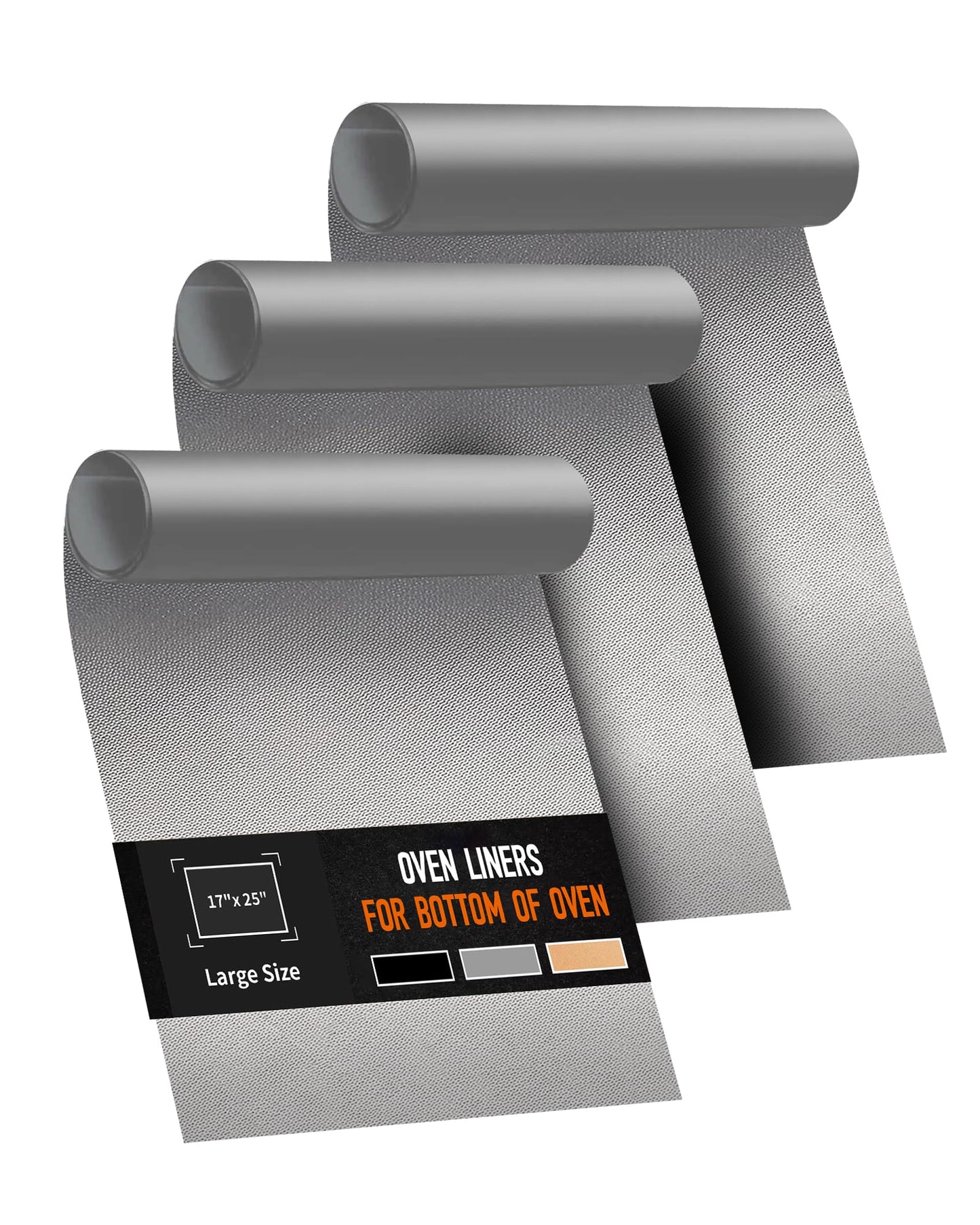 3 Pack Oven Liners for Bottom of Oven, 17x25" Large Heavy Duty Non-Stick Reusable Oven Mat for Electric, Gas, Toaster & Convection Ovens - BPA & PFOA Free, Dishwasher Safe, Kitchen Essentials, Silver