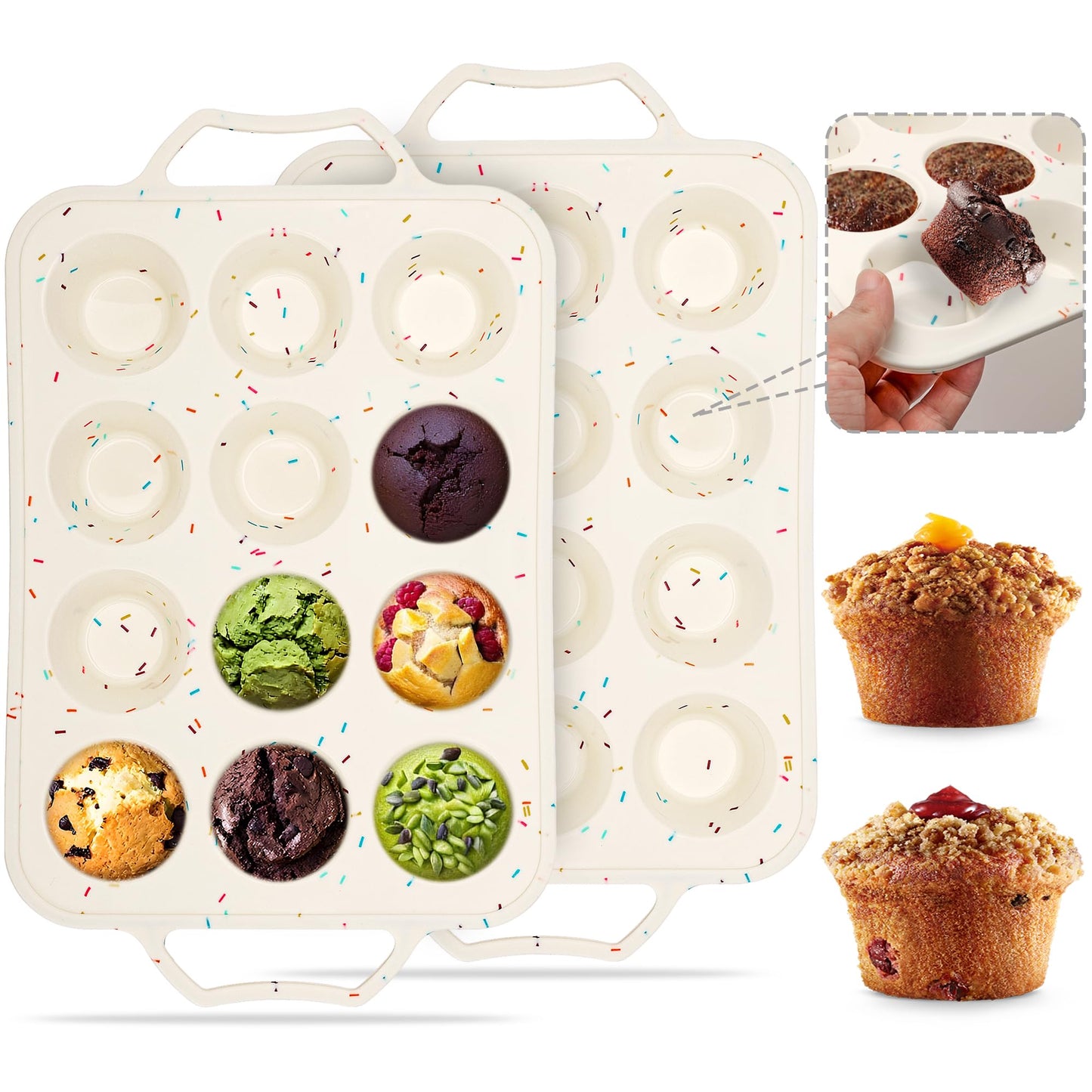 2 Pack Silicone Muffin Pans for Baking with Metal Reinforced Frame, 12 Cup Cupcake Baking Pans Nonstick for Oven, BPA Free Silicone Muffin Tin for Egg Bites Cake, Easy Pop Out & Dishwasher Safe