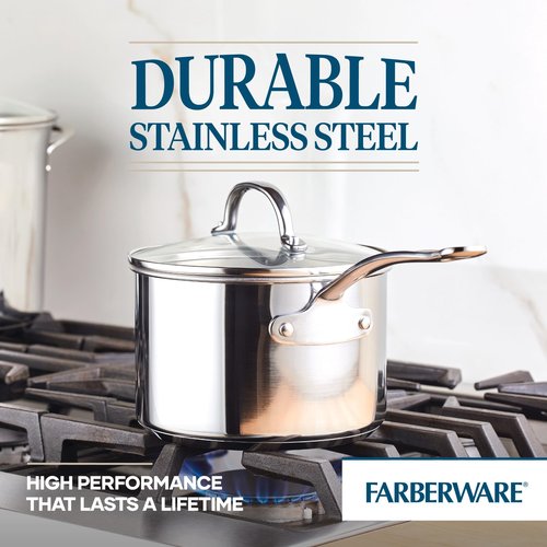 Farberware Millennium Stainless Steel Sauce Pan/Saucepan with Lid, 3 Quart, Silver