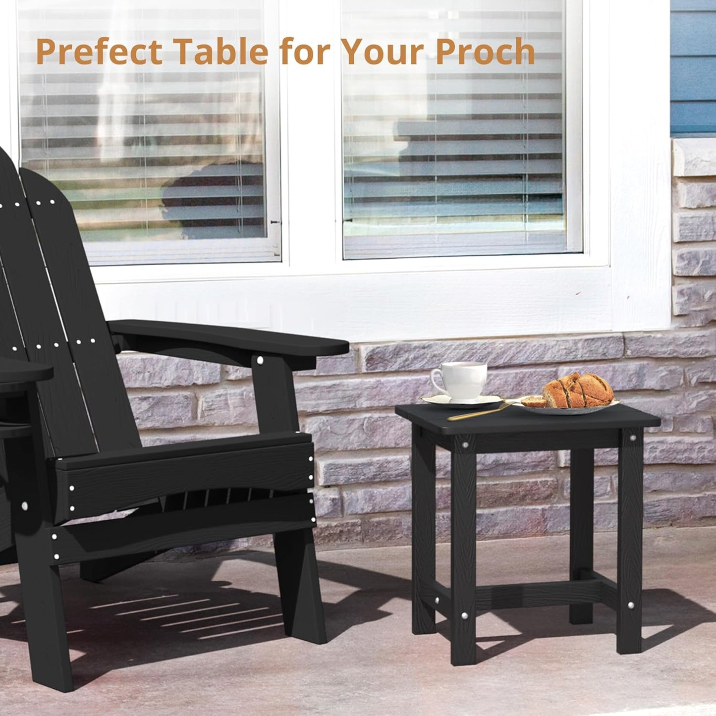 LUE BONA Outdoor Side Table - Weather Resistant HDPS Adirondack Design | Black, Easy Maintenance for Patio & Pool