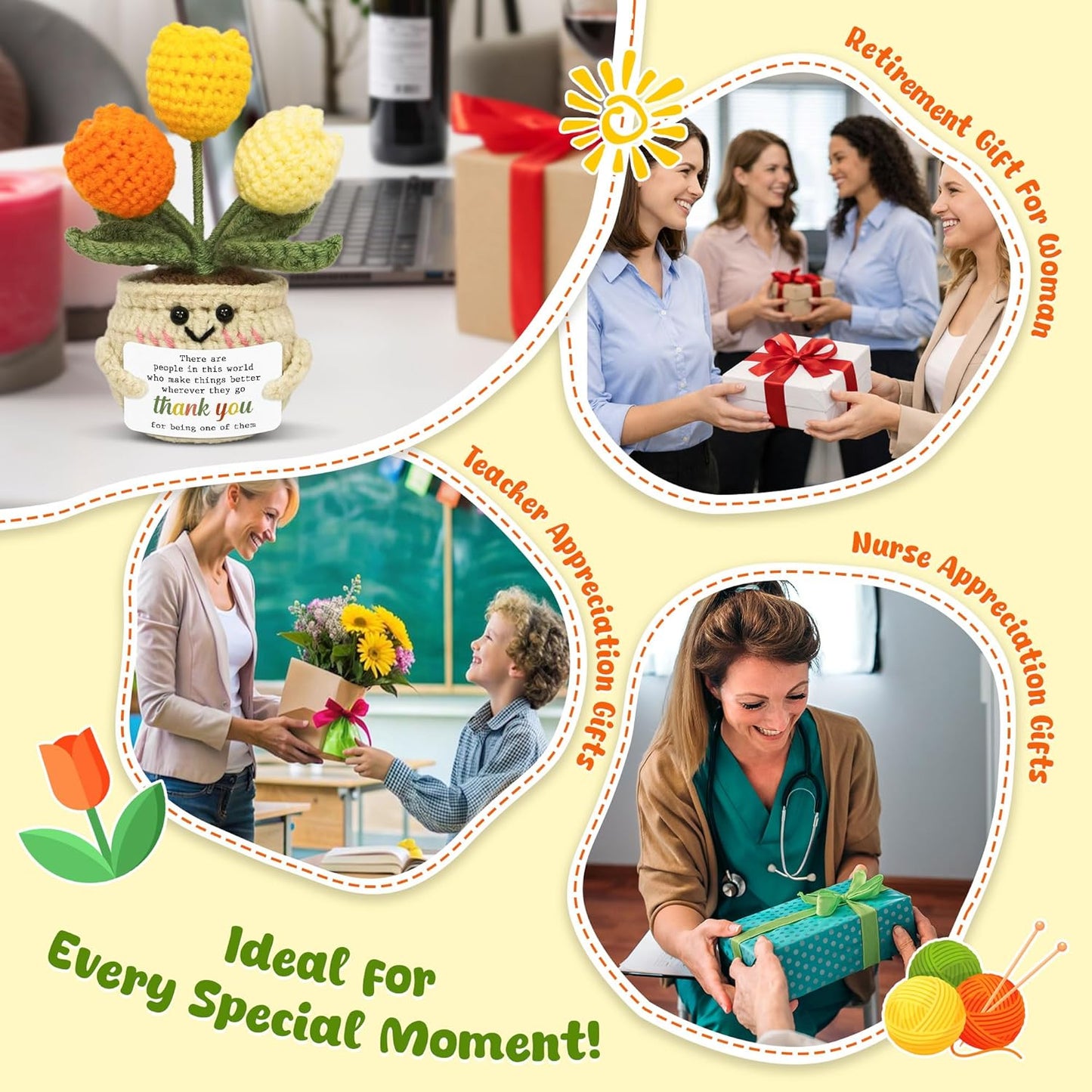 OASSIE Mini Tulip Thank You Gifts for Women - Positive Emotional Support Crochet | Perfect for Teachers, Nurses, and Friends
