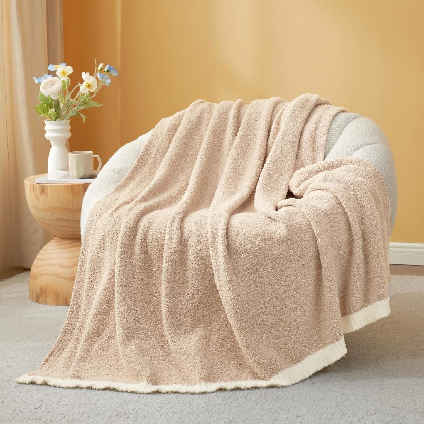 Snuggle Sac Ultra Soft Throw Blanket - Reversible Beige Microfiber | Cozy 50x60 Inches for Couch & Bed