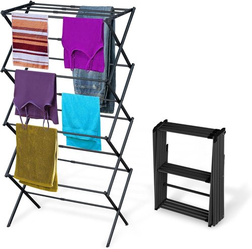 BLACK+DECKER Expandable Collapsible Clothes Drying Rack - Telescopic & Foldable Laundry Air Dryer for Towels, Shirts & Delicates - Durable Steel Design