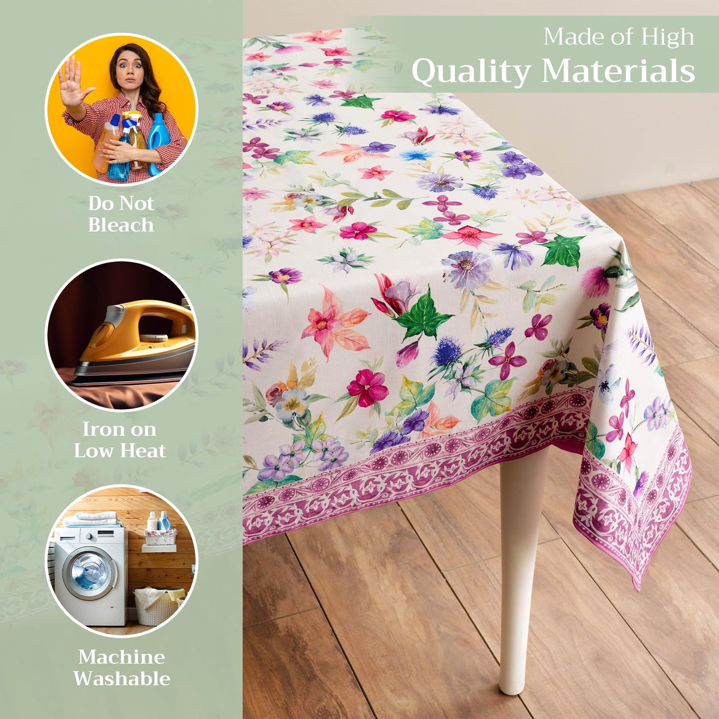 Maison d' Hermine Table Cloth Rectangle Table 100% Cotton 54 x 72 Inches Tablecloth Reusable Decorative for Dining Kitchen Room Farmhouse Home Gifts for Mothers Day Spring Summer - Chardon