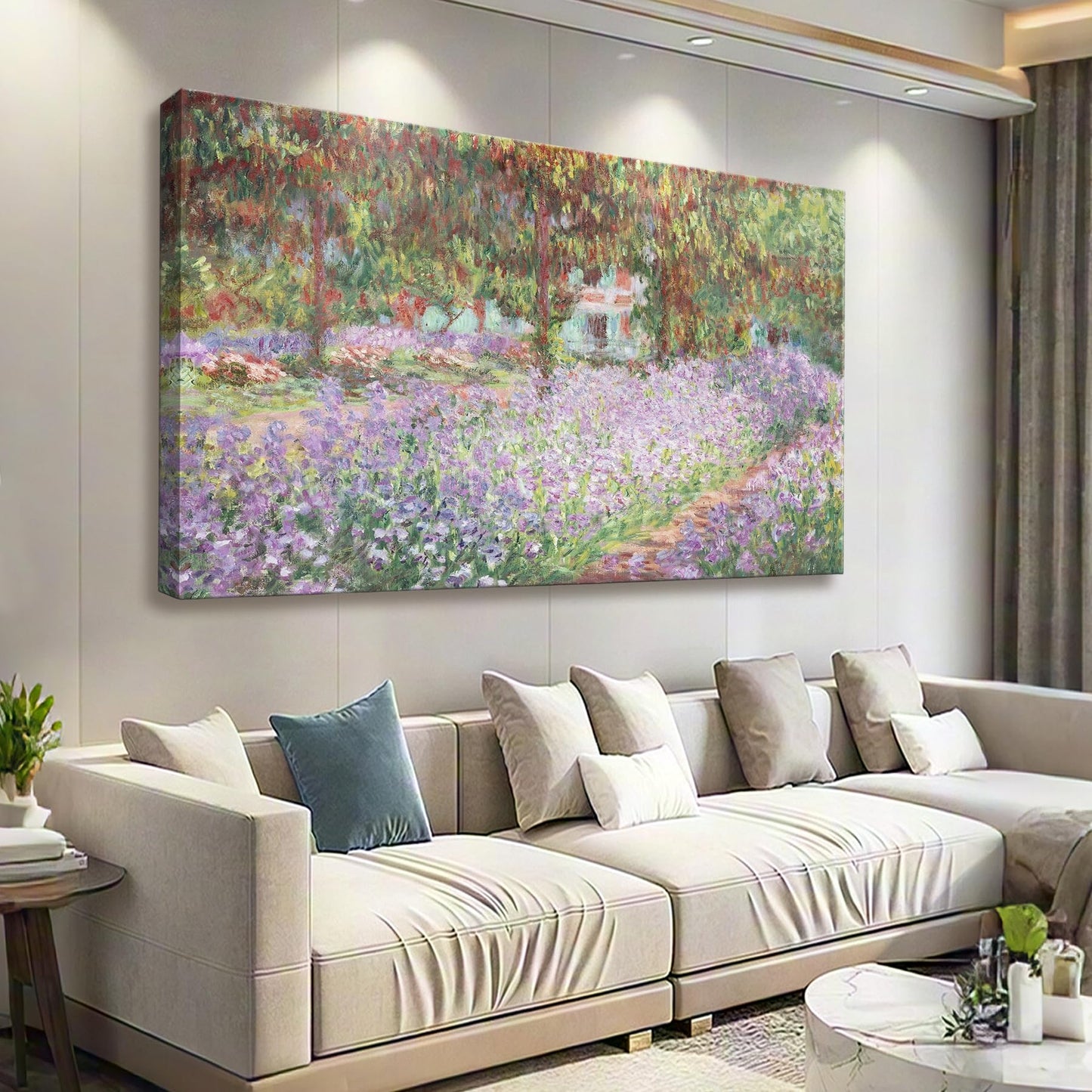 Irises in Monet's Garden, 1900 by Claude Monet - Large Canvas Art Bathroom Wall Decor Painting Print Framed for Living Room Bedroom Home Kitchen Decorations 24" x 36"