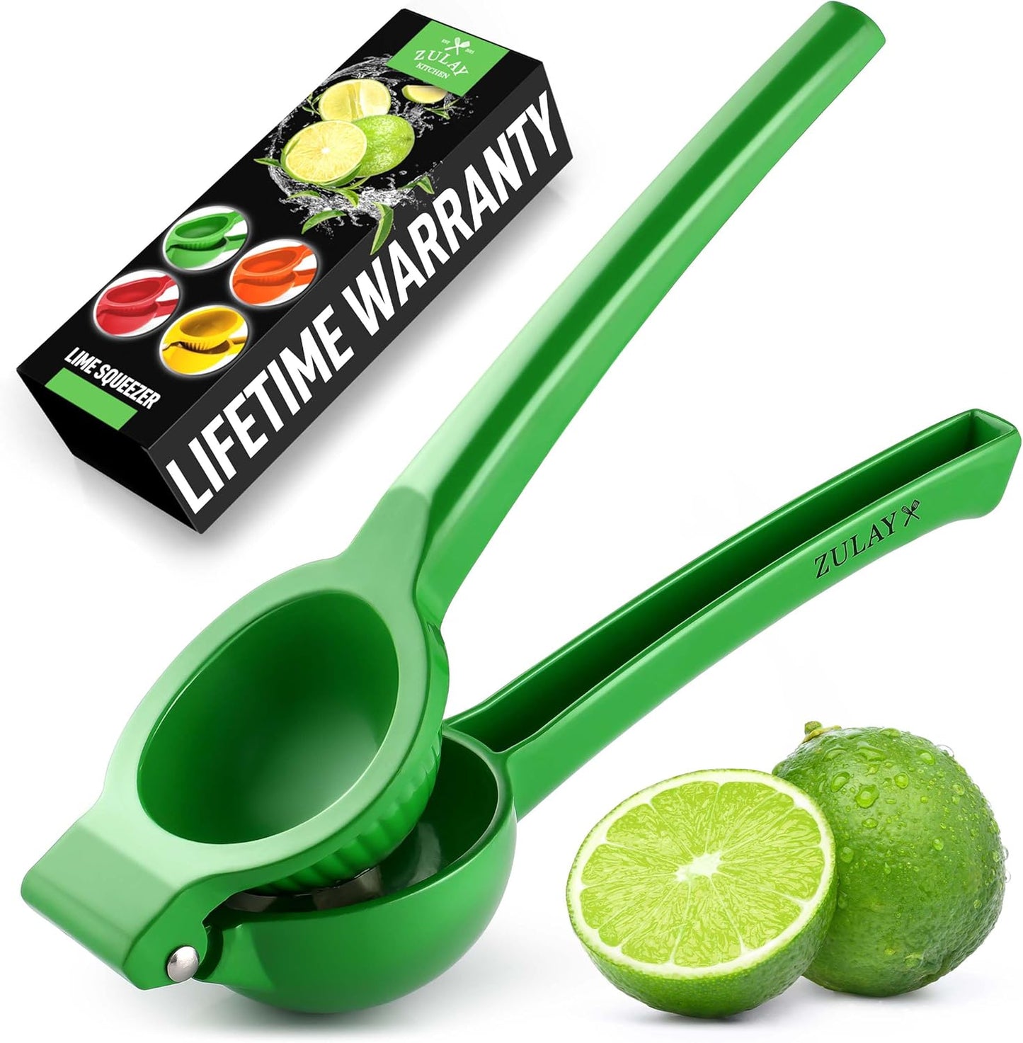Zulay Metal Lime Squeezer - Heavy-Duty Citrus Juicer for Maximum Juice Extraction - Ergonomic Green Manual Press