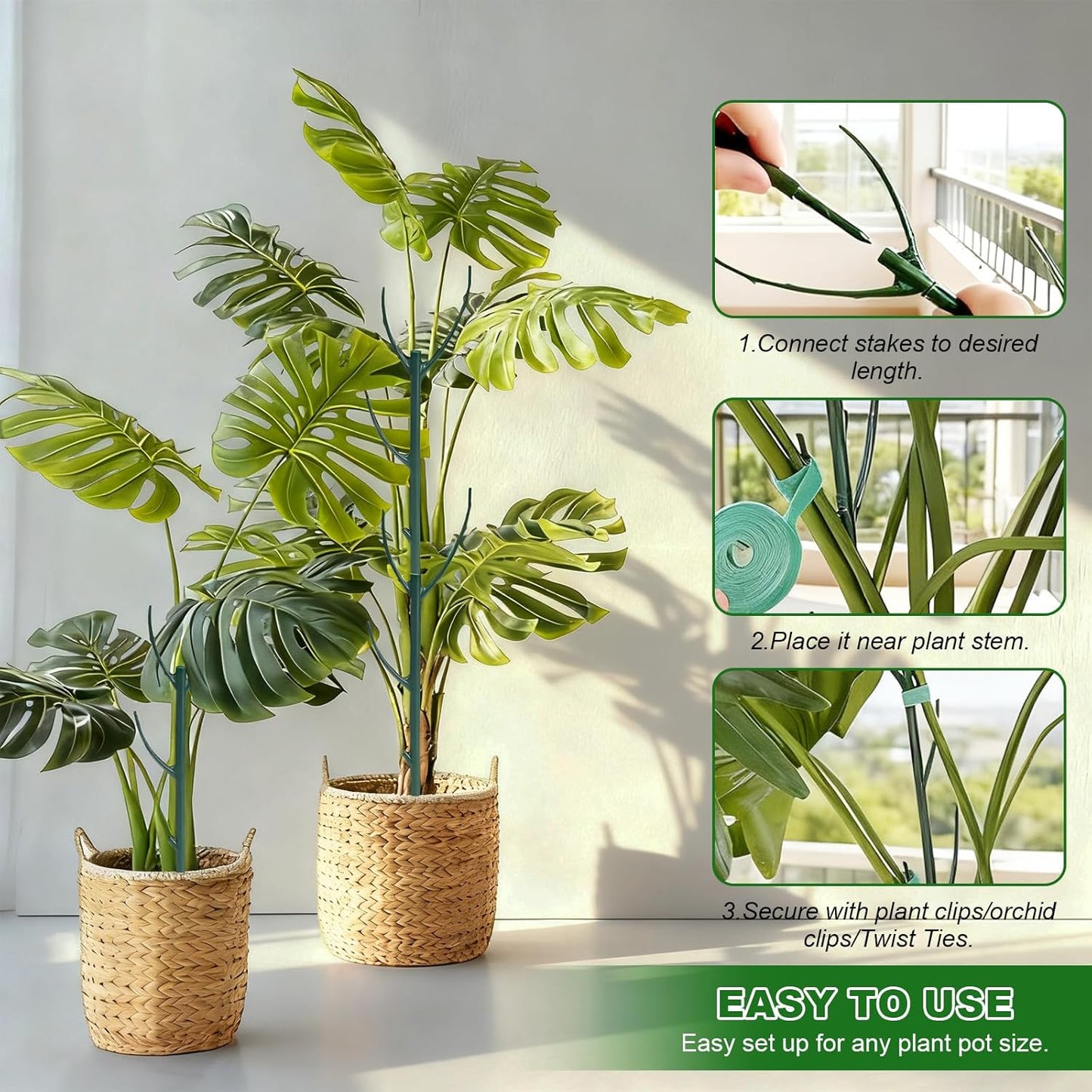 Skiennix Adjustable Plant Support Stakes - 5 Pack for Monstera & Climbing Plants | Indoor/Outdoor Gardening