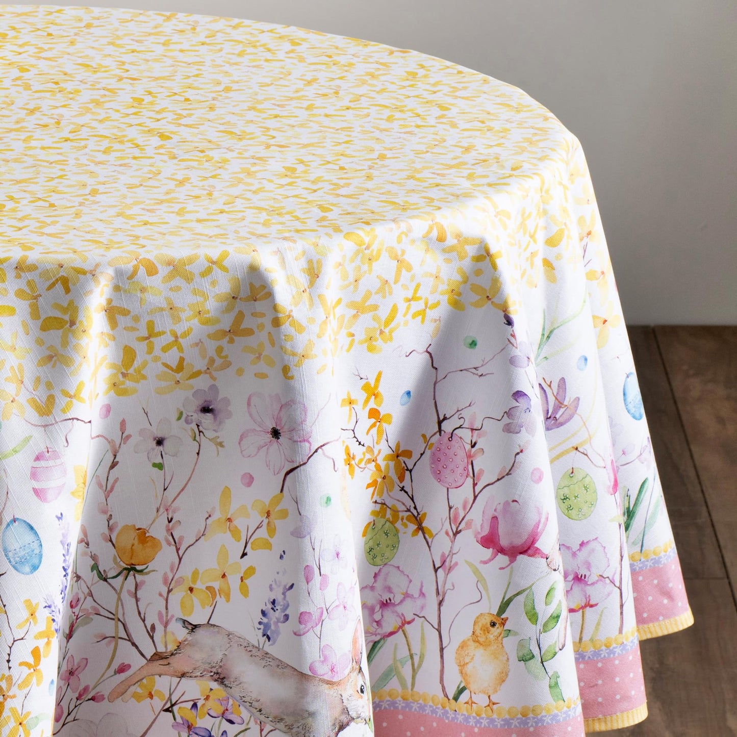 Maison d' Hermine Table Cloth Round Table 100% Cotton 69 Round Inches Tablecloth Reusable Decorative for Dining Kitchen Room Farmhouse Home Gifts for Mothers Day Spring Summer - Easter Zest